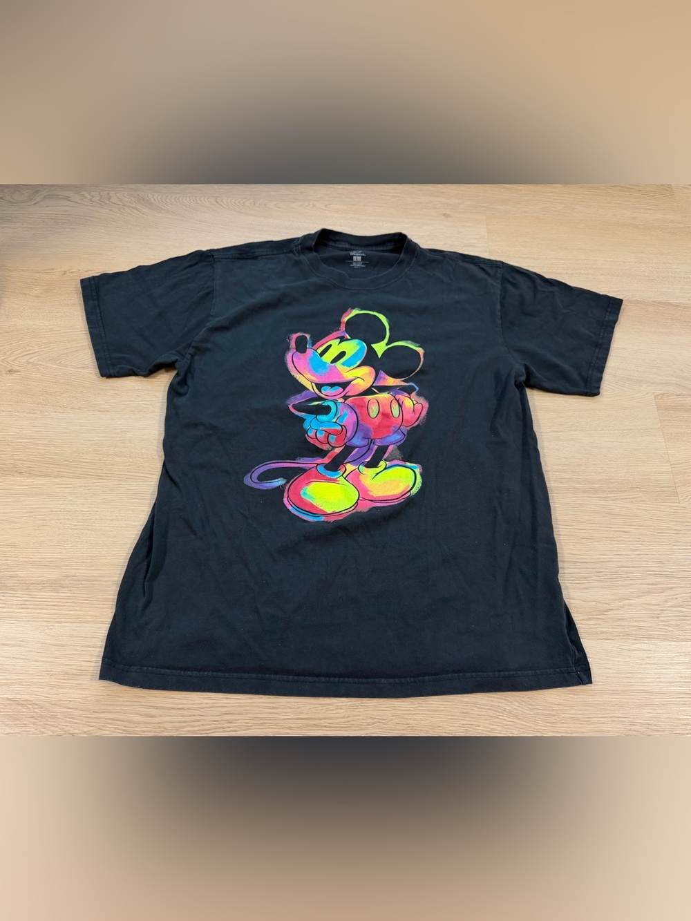Disney Parks Walt Disney World Neon Mickey Mouse T-Shirt Black Adult Size Large